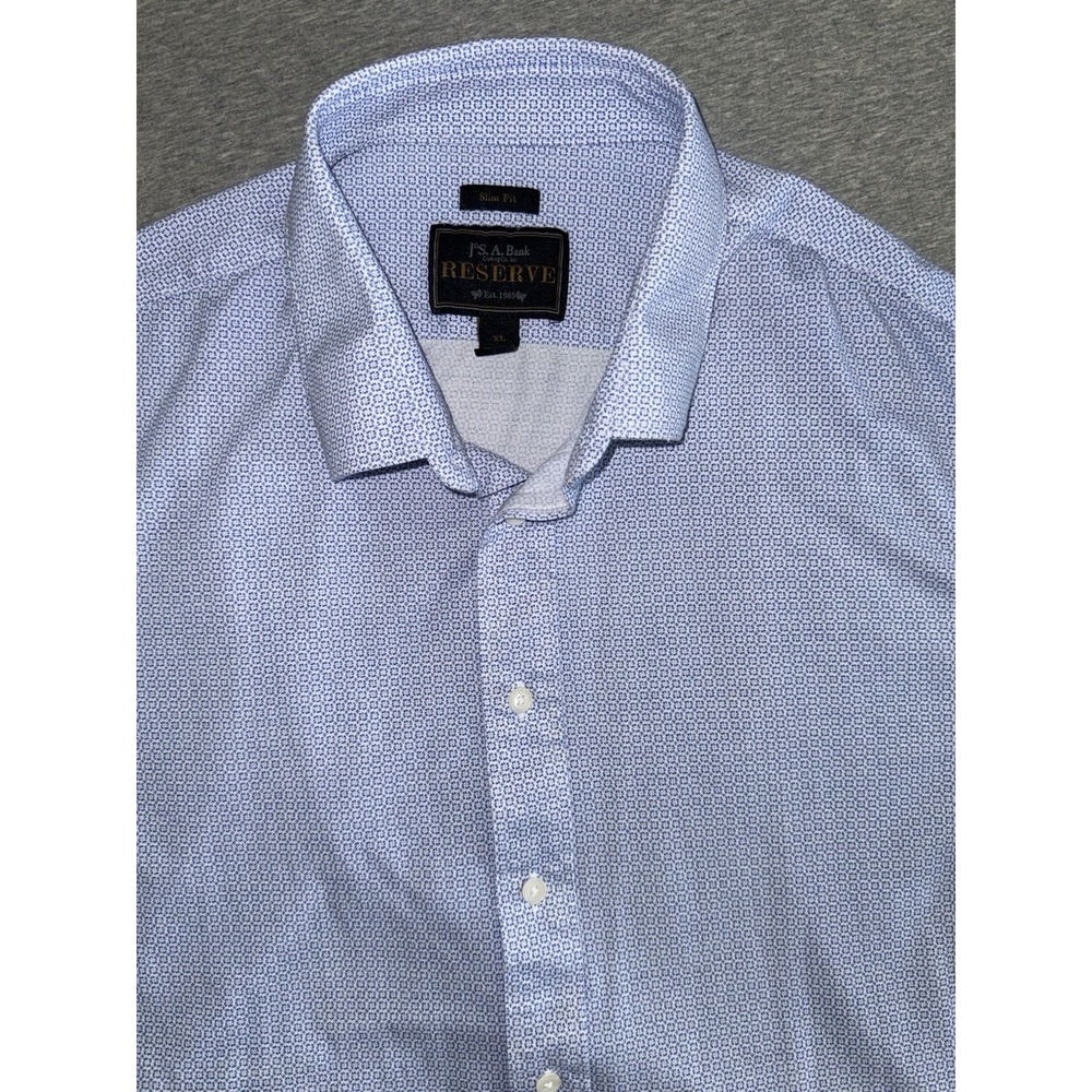 Jos A Bank Reserve Mens Size XL Slim Fit Shirt Stretchy Light Blue Button Up